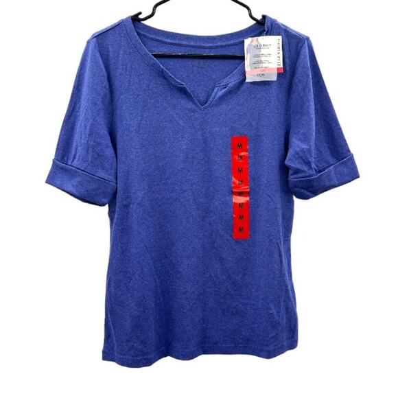 Ellen Tracy Short Sleeve Split V Neck Top in Dazzling Blue Heather Size M NWT - Picture 1 of 4